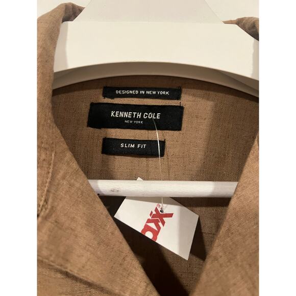 Mens NWT Kenneth Cole Linen Blend Casual Button up Small Tan - Picture 5 of 6